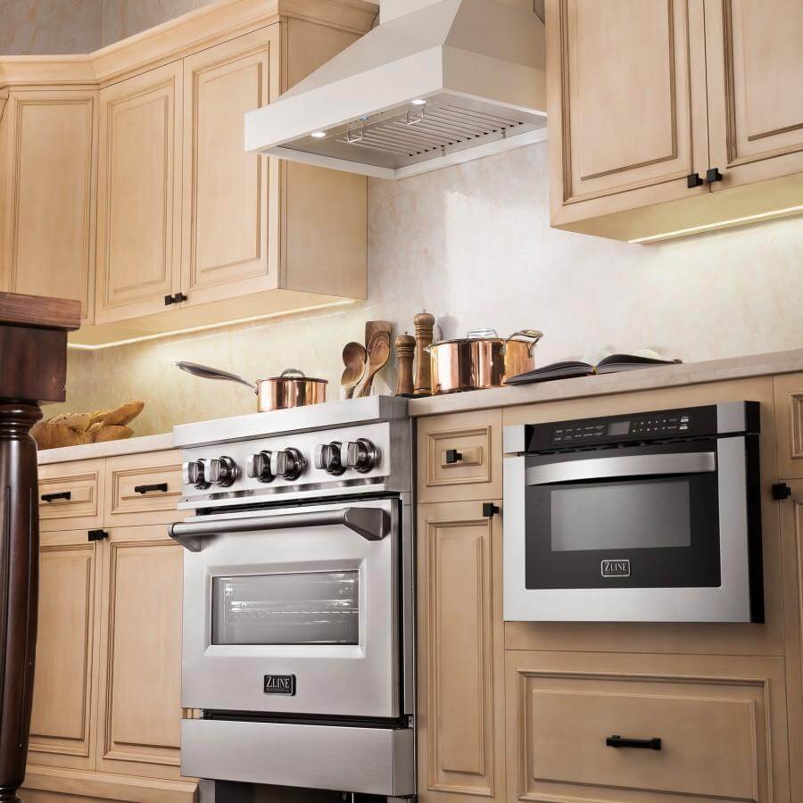 30 In. Ducted Wooden Wall Mount Range Hood In Cottage White KBTT30