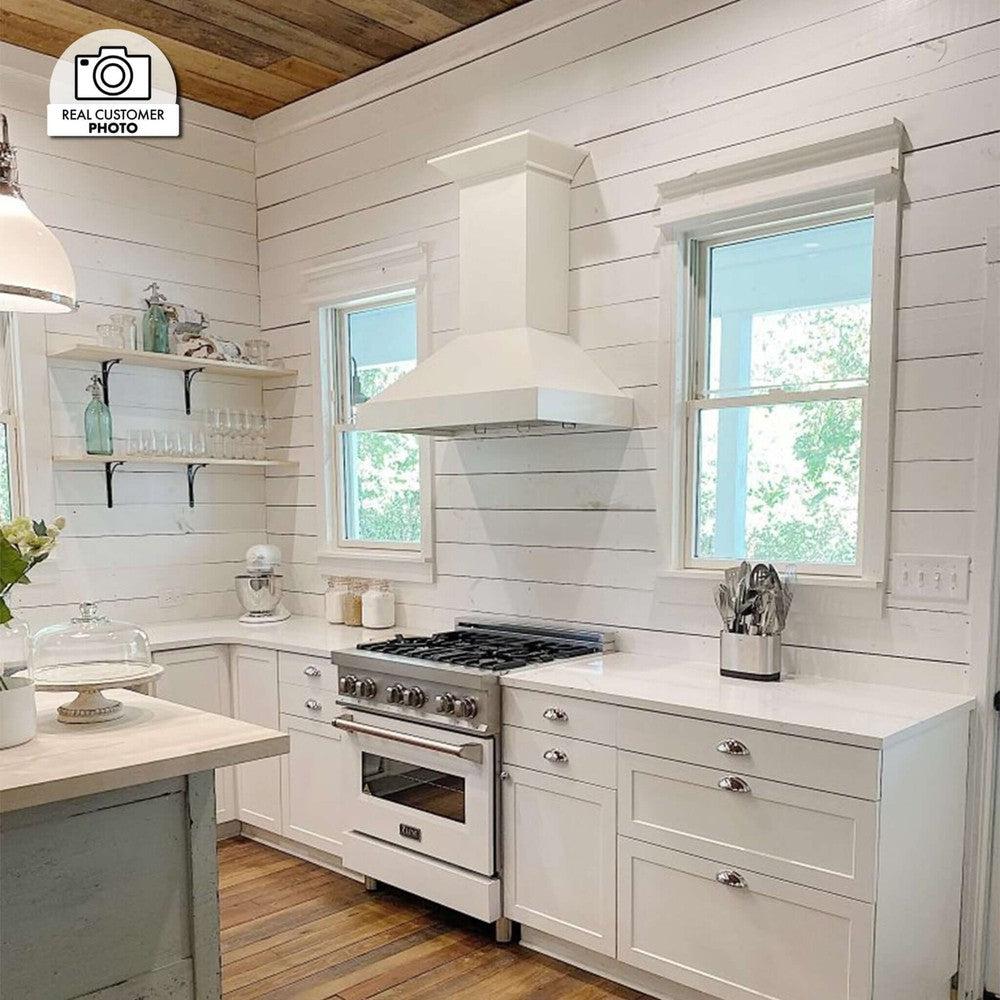30 In. Ducted Wooden Wall Mount Range Hood In Cottage White KBTT30