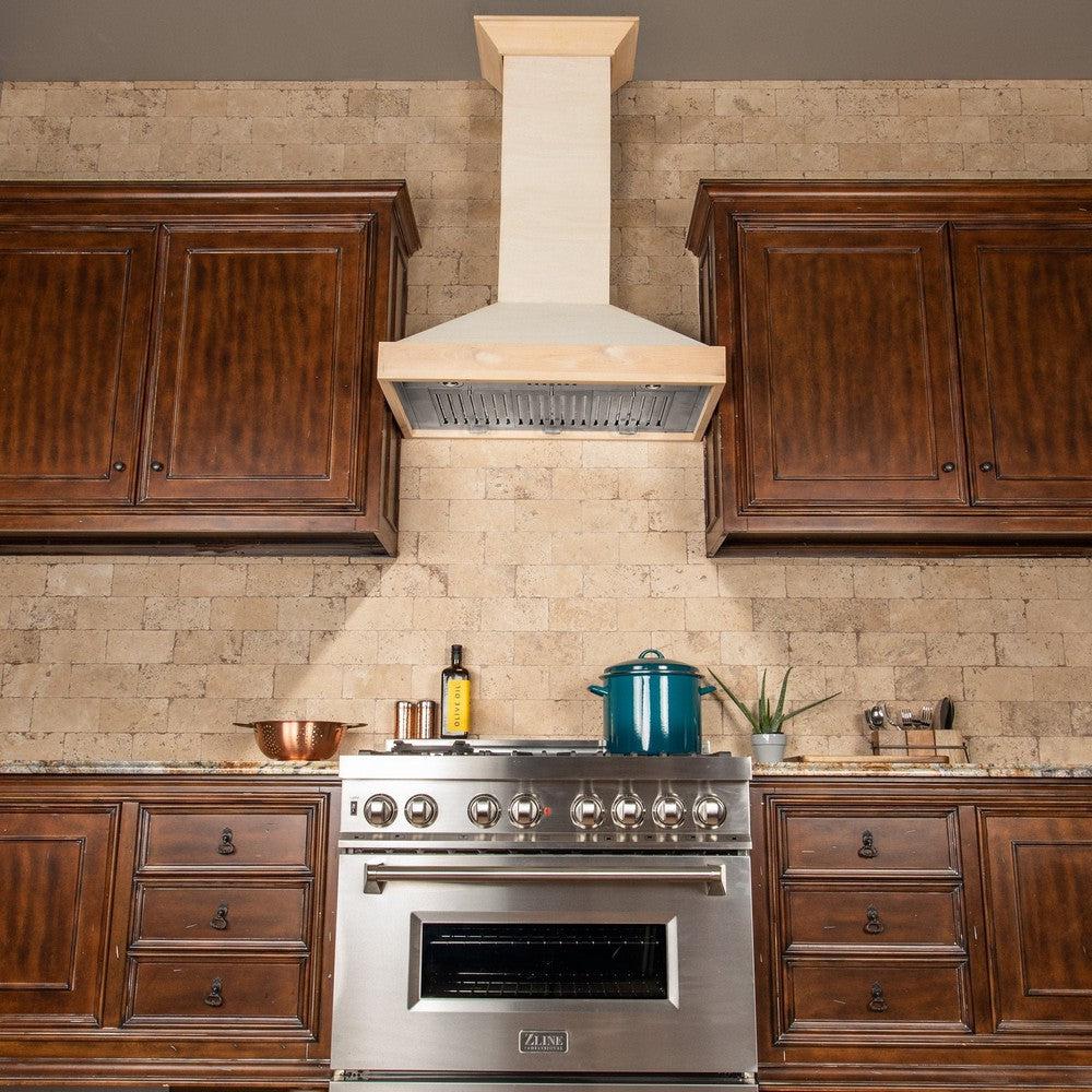 30 In. Ducted Unfinished Wooden Wall Mount Range Hood KBUF30