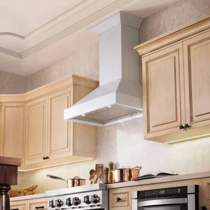 30 In. Wooden Wall Mount Range Hood In Smooth Bright White Finish KBWW30