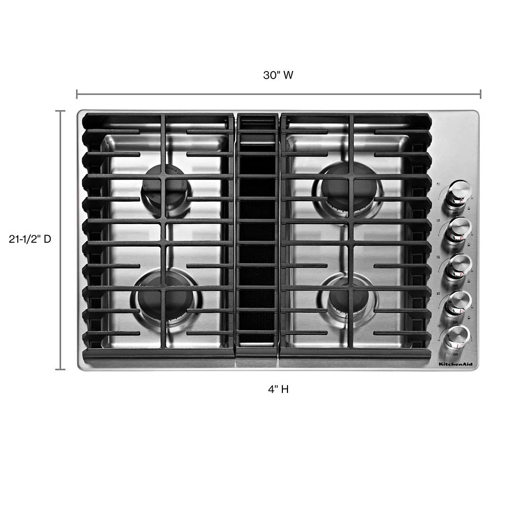 30" 4 Burner Gas Downdraft Cooktop view 2