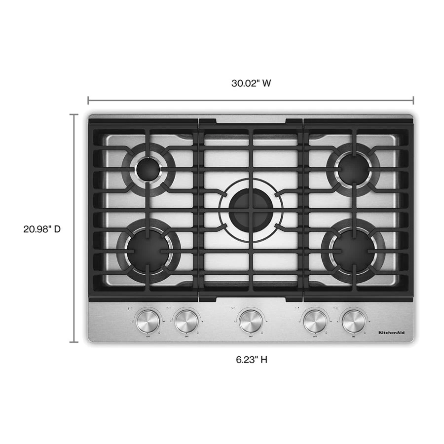 Kitchenaid® 30 In. Gas Cooktop With 5 Versatile Burners KCGK330SSS