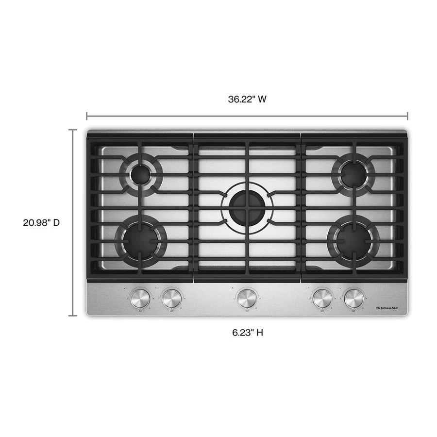 Kitchenaid® 36 In. Gas Cooktop With 5 Versatile Burners KCGK336SSS