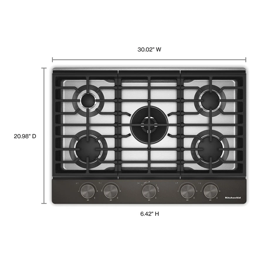 Kitchenaid® 30 In. Gas Cooktop With 5 Burners And Integrated Wok Grate KCGK530SBE