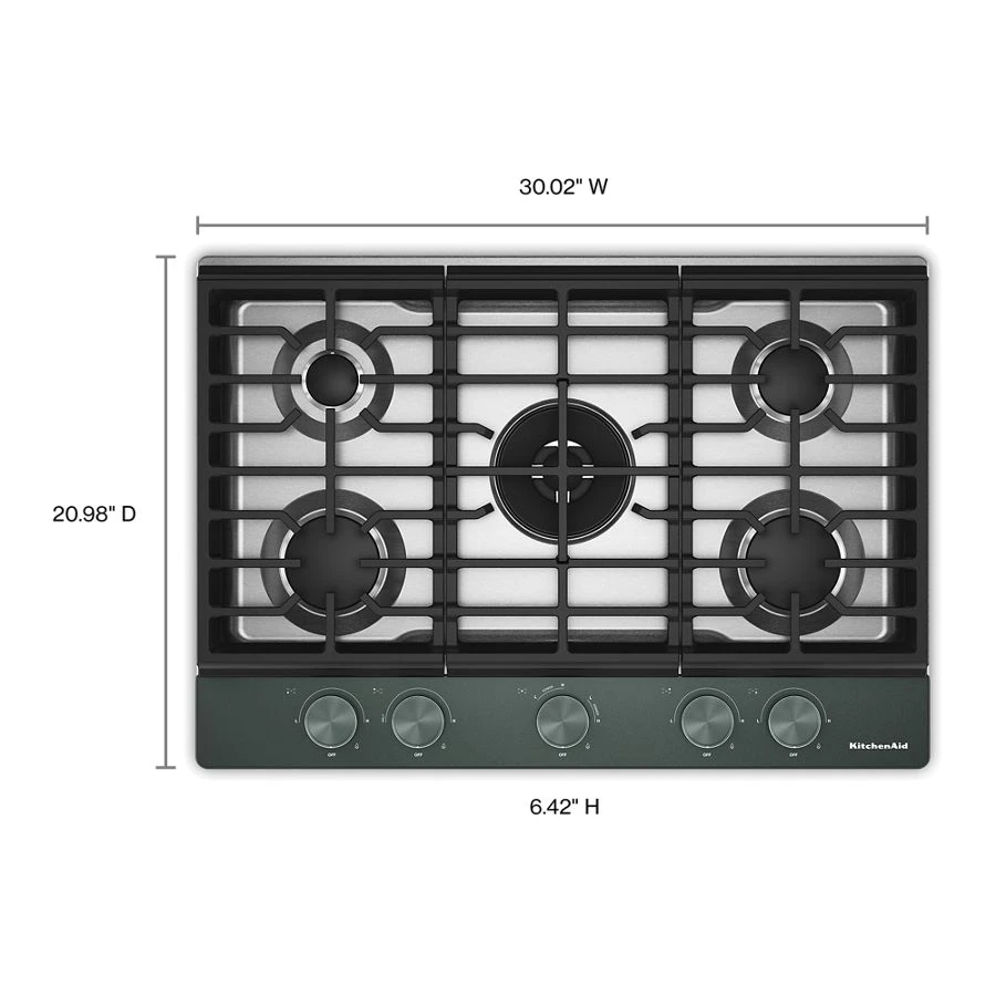 Kitchenaid® 30 In. Gas Cooktop With 5 Burners And Integrated Wok Grate KCGK530SJP