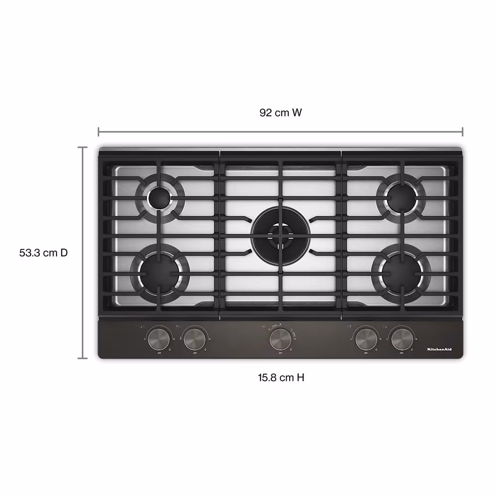 36 in. Gas Cooktop with 5 Burners, Integrated Wok Grate and CookShield™ Finish view 2