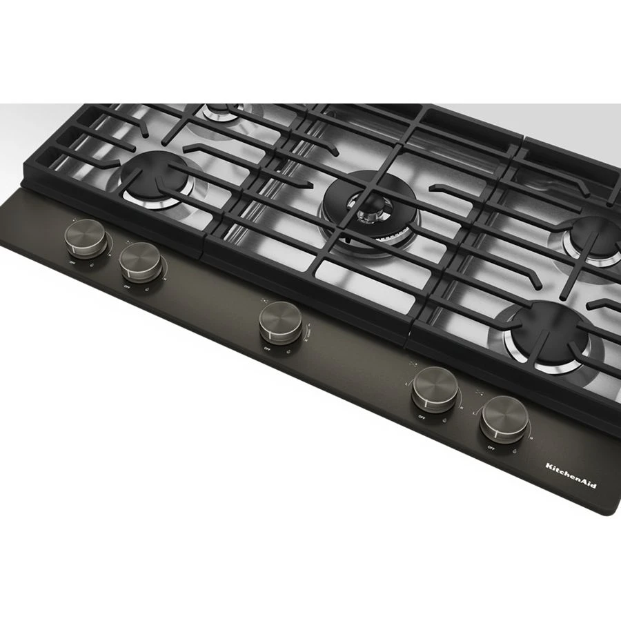 Kitchenaid® 36 In. Gas Cooktop With 5 Burners And Integrated Wok Grate KCGK536SBE