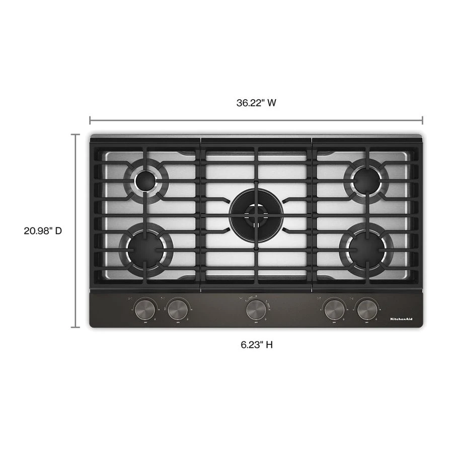 Kitchenaid® 36 In. Gas Cooktop With 5 Burners And Integrated Wok Grate KCGK536SBE