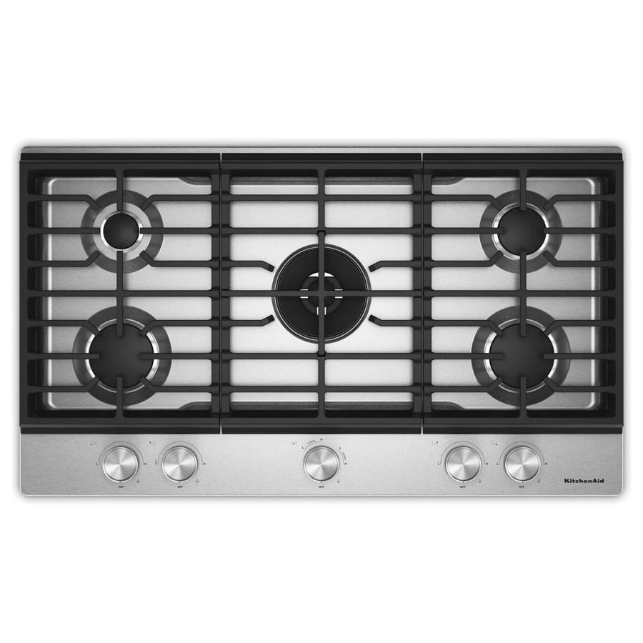 Kitchenaid® 36 In. Gas Cooktop With 5 Burners And Integrated Wok Grate KCGK536SSS