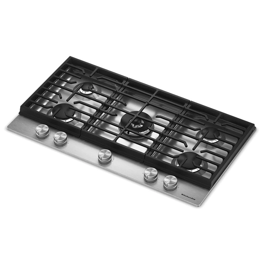 Kitchenaid® 36 In. Gas Cooktop With 5 Burners And Integrated Wok Grate KCGK536SSS