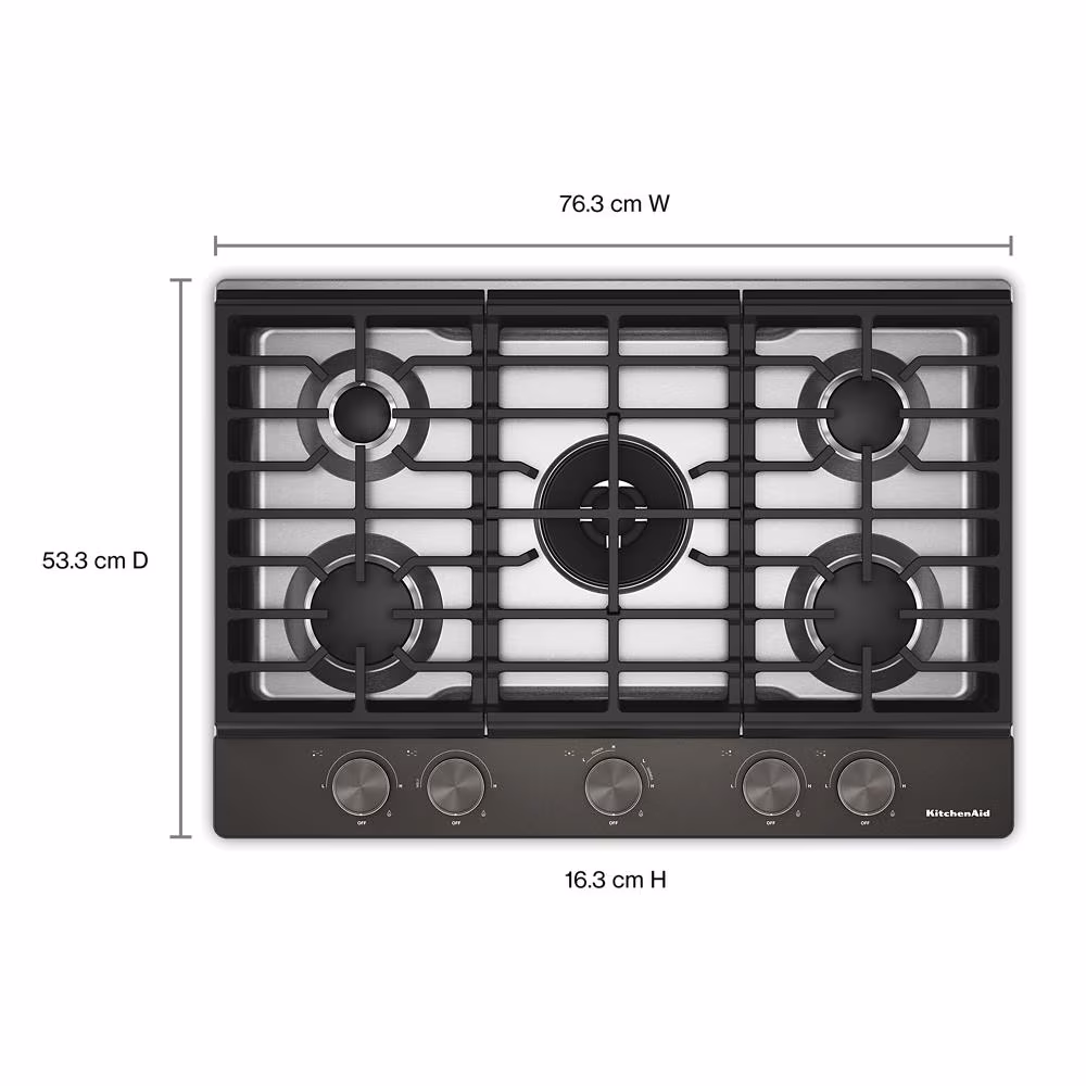 Kitchenaid® 30 In. Gas Cooktop With 5 Burners And Integrated Wok Grate KCGK730SBE