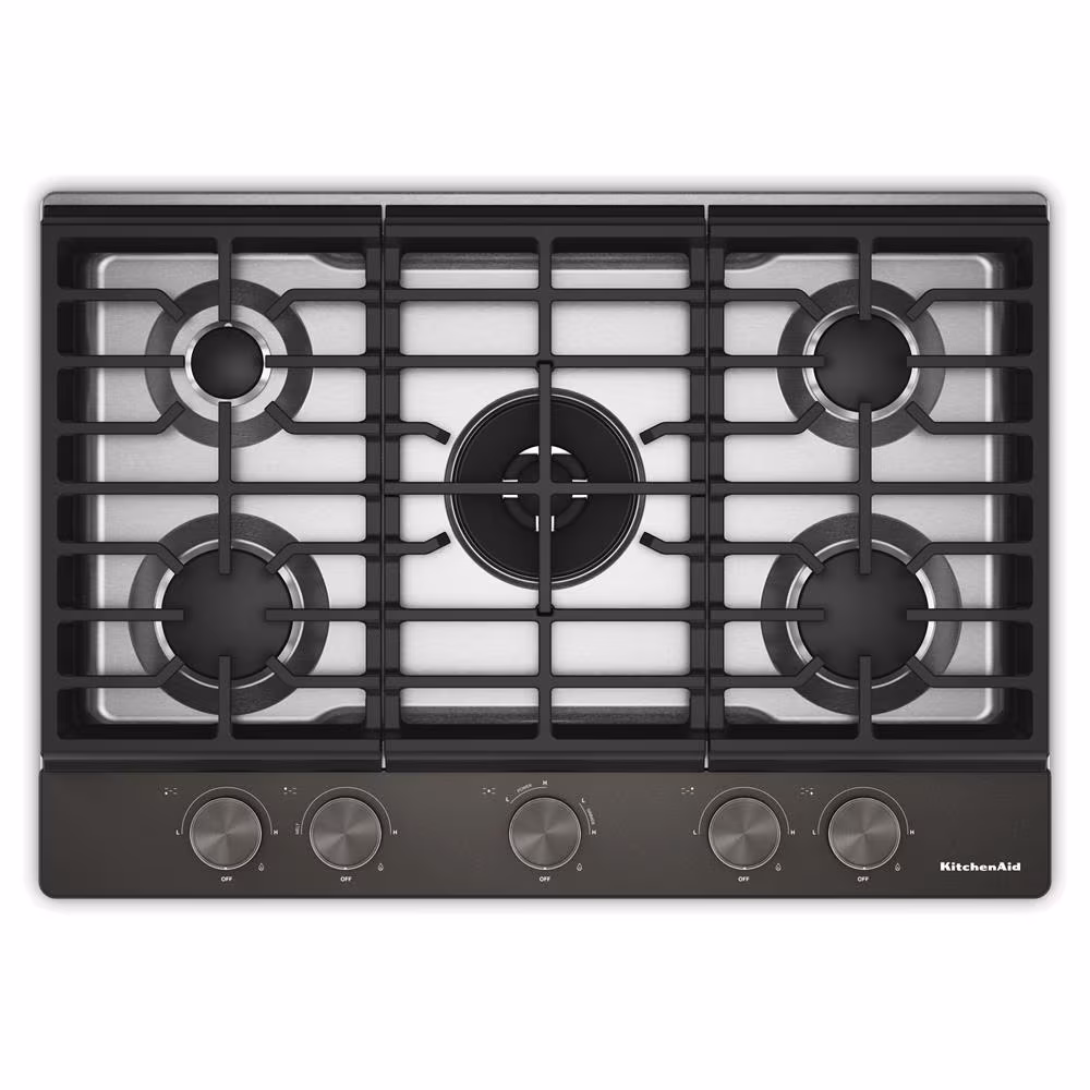 Kitchenaid® 30 In. Gas Cooktop With 5 Burners And Integrated Wok Grate KCGK730SBE