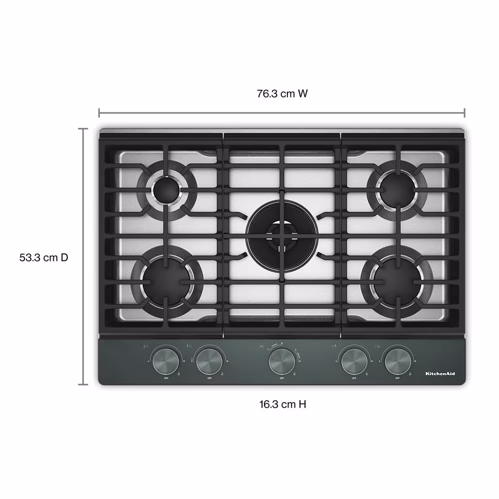 Kitchenaid® 30 In. Gas Cooktop With 5 Burners And Integrated Wok Grate KCGK730SJP