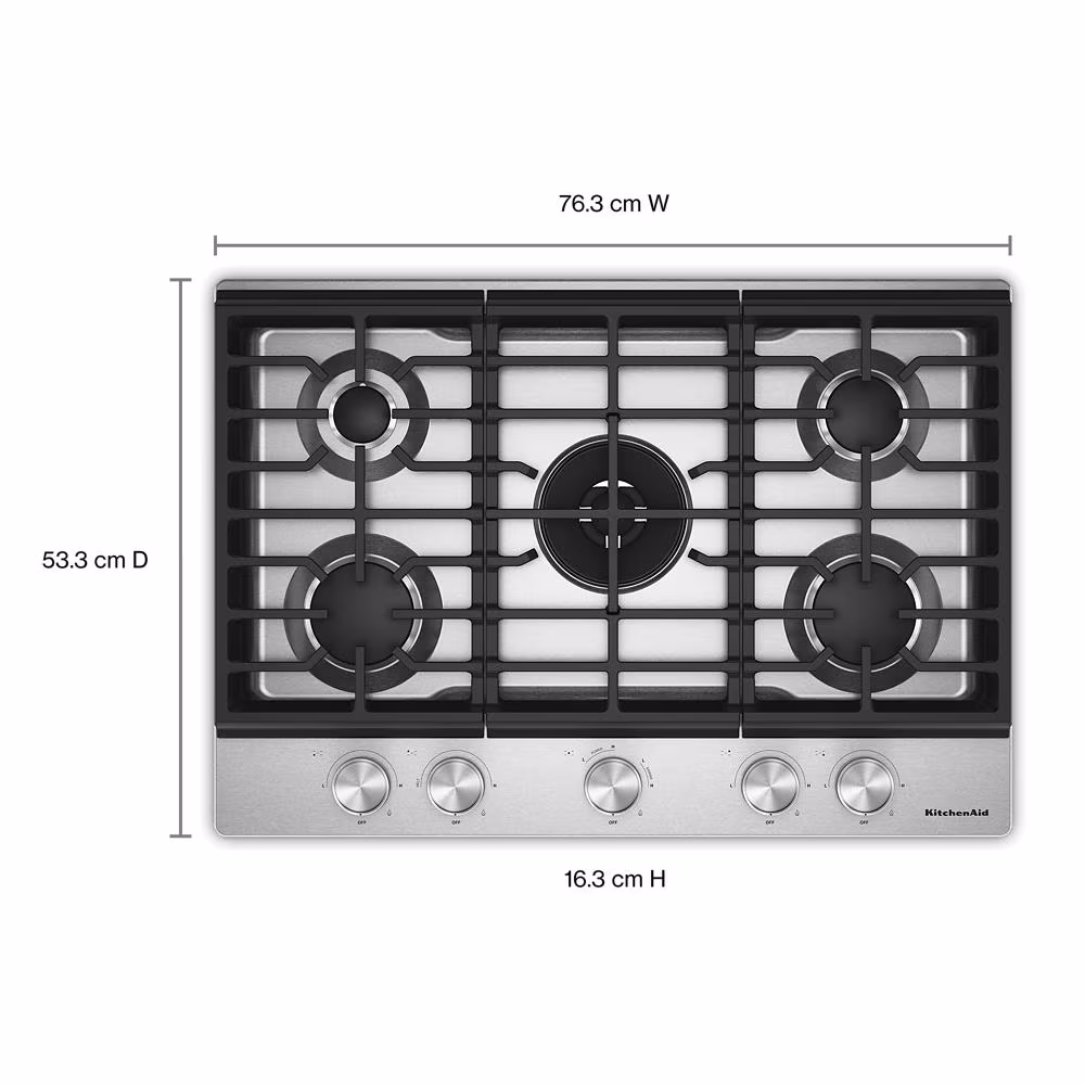 Kitchenaid® 30 In. Gas Cooktop With 5 Burners And Integrated Wok Grate KCGK730SSS