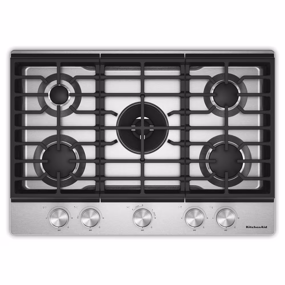 Kitchenaid® 30 In. Gas Cooktop With 5 Burners And Integrated Wok Grate KCGK730SSS