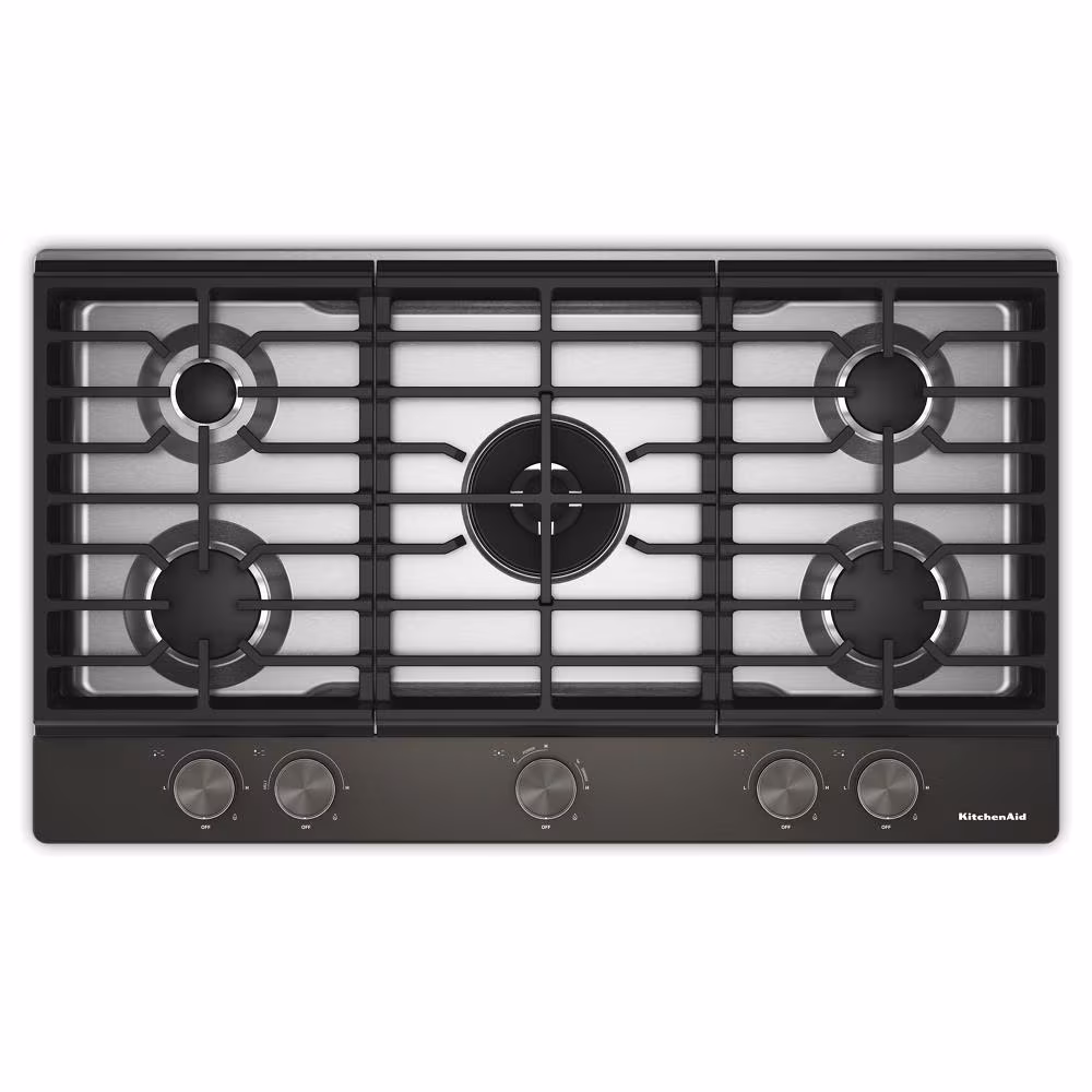 Kitchenaid® 36 In. Gas Cooktop With 5 Burners And Integrated Wok Grate KCGK736SBE