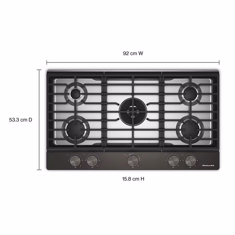 Kitchenaid® 36 In. Gas Cooktop With 5 Burners And Integrated Wok Grate KCGK736SBE