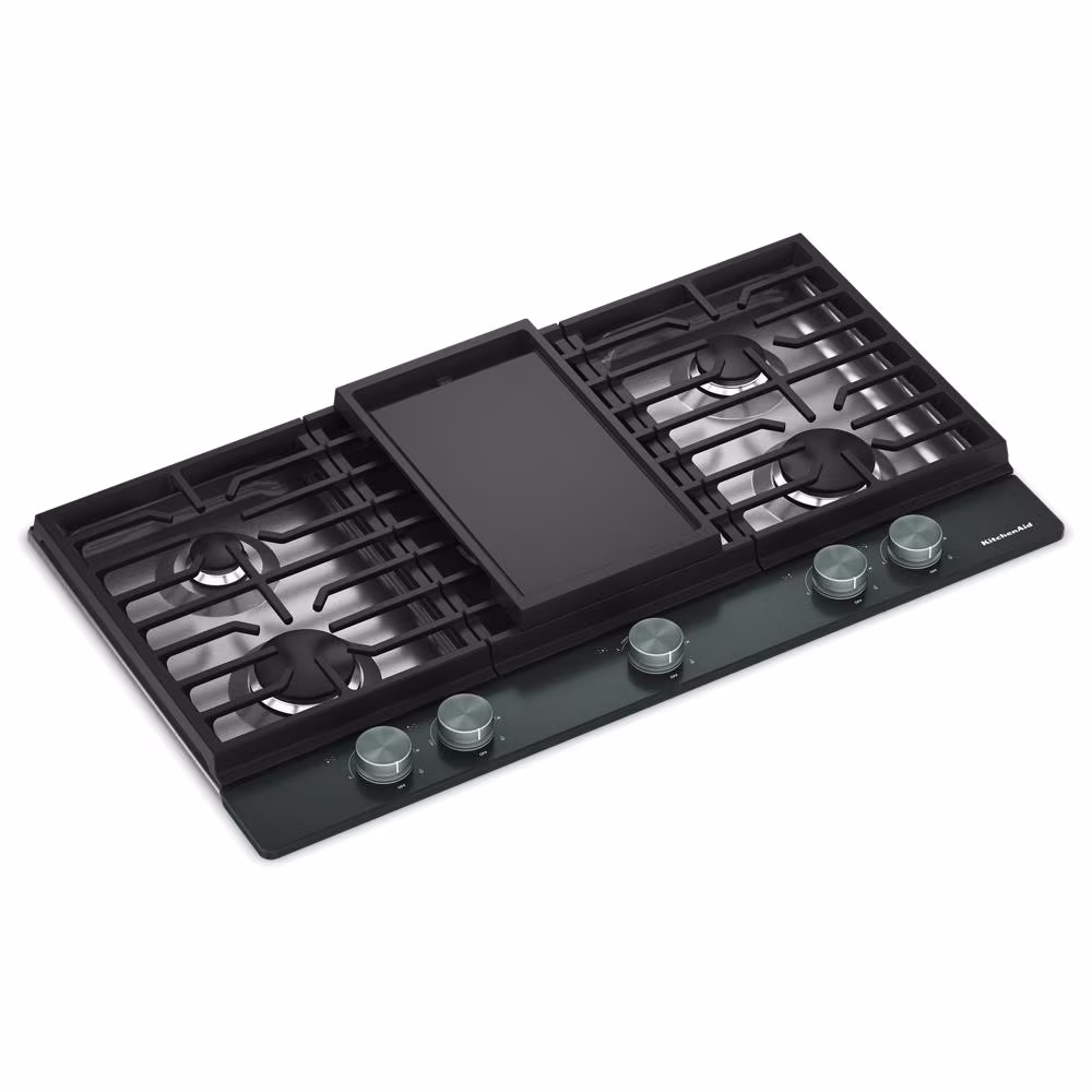 Kitchenaid® 36 In. Gas Cooktop With 5 Burners And Integrated Wok Grate KCGK736SJP
