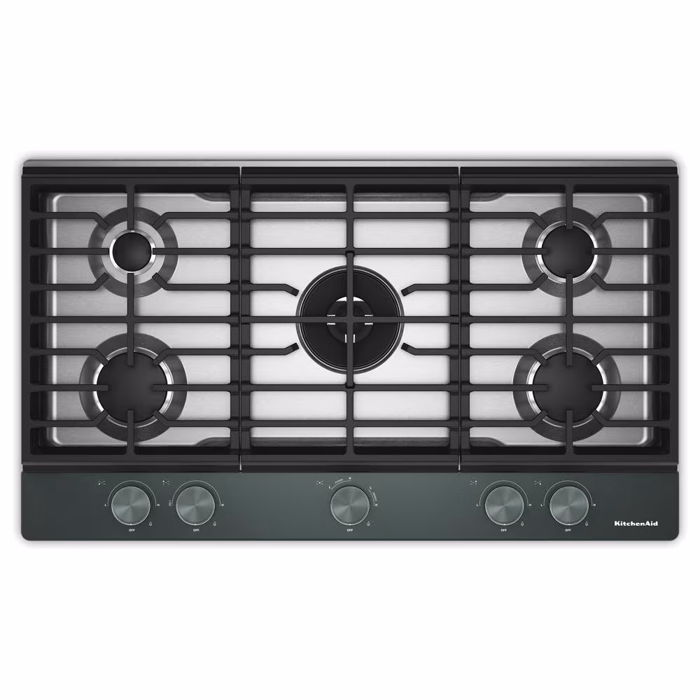 Kitchenaid® 36 In. Gas Cooktop With 5 Burners And Integrated Wok Grate KCGK736SJP