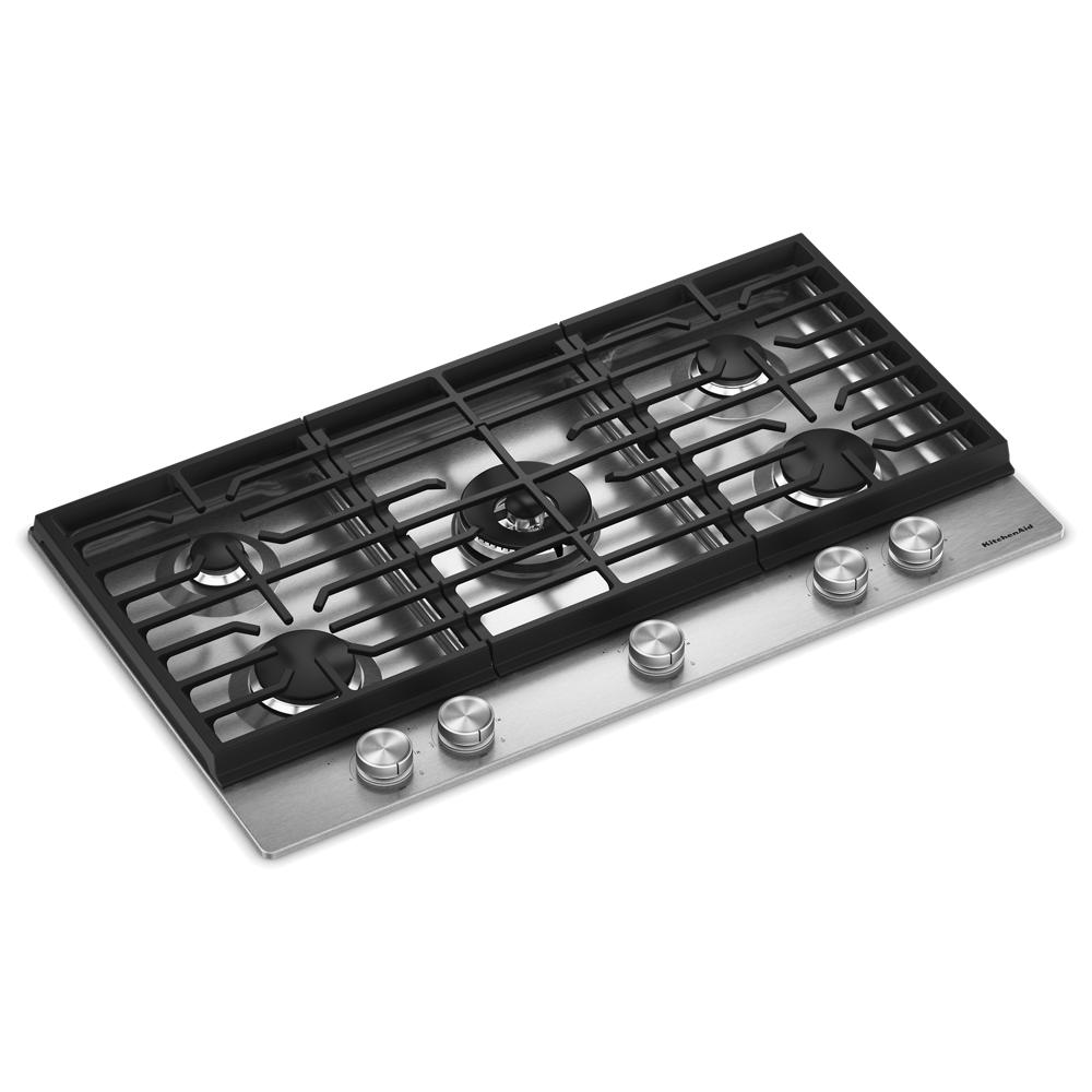 Kitchenaid® 36 In. Gas Cooktop With 5 Burners And Integrated Wok Grate KCGK736SSS