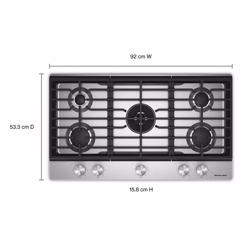 Kitchenaid® 36 In. Gas Cooktop With 5 Burners And Integrated Wok Grate KCGK736SSS