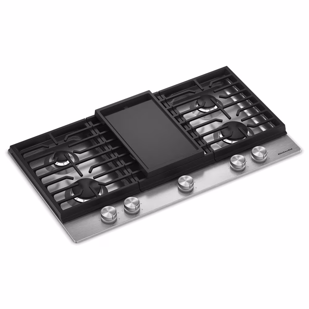 Kitchenaid® 36 In. Gas Cooktop With 5 Burners And Integrated Wok Grate KCGK736SSS