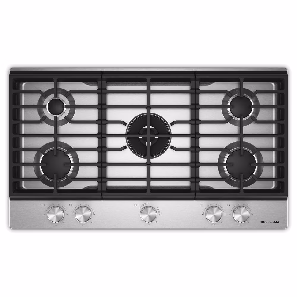 Kitchenaid® 36 In. Gas Cooktop With 5 Burners And Integrated Wok Grate KCGK736SSS