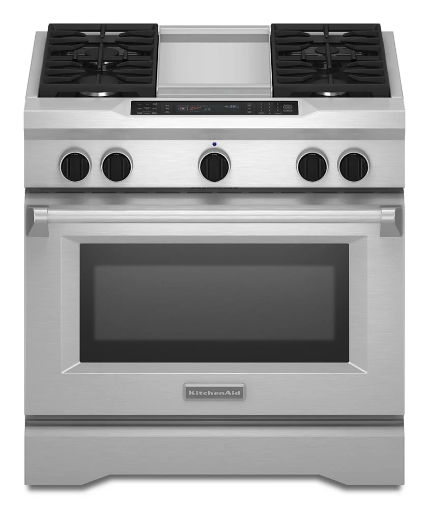 36'' 4-Burner with Griddle, Dual Fuel Freestanding Range, Commercial-Style KDRS463VSS