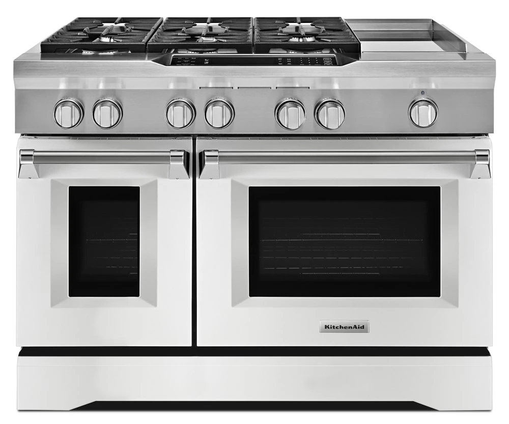 48'' 6-Burner with Griddle, Dual Fuel Freestanding Range, Commercial-Style KDRS483VMW