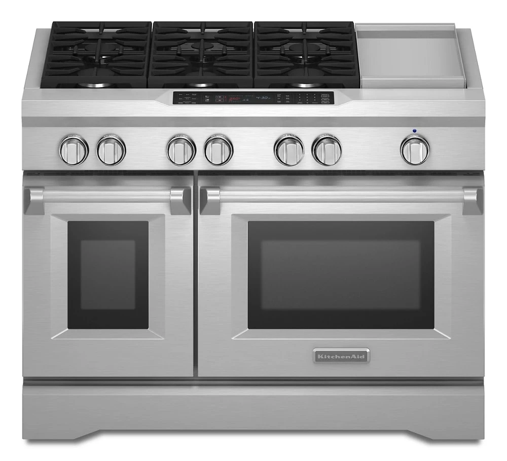 48'' 6-Burner with Griddle, Dual Fuel Freestanding Range, Commercial-Style KDRS483VSS