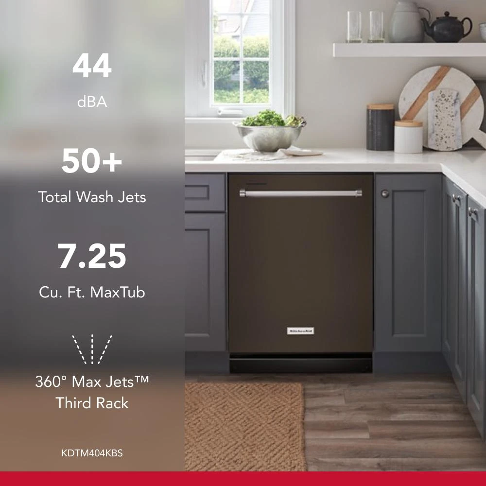 360° Max Jets™ Third Rack Dishwasher with 50+ Total Wash Jets, 44 dBA KDTM404KBS