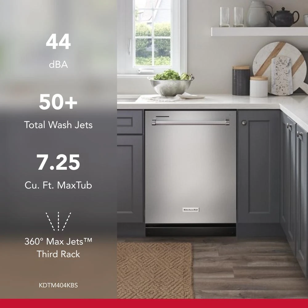 360° Max Jets™ Third Rack Dishwasher with 50+ Total Wash Jets, 44 dBA KDTM404KPS
