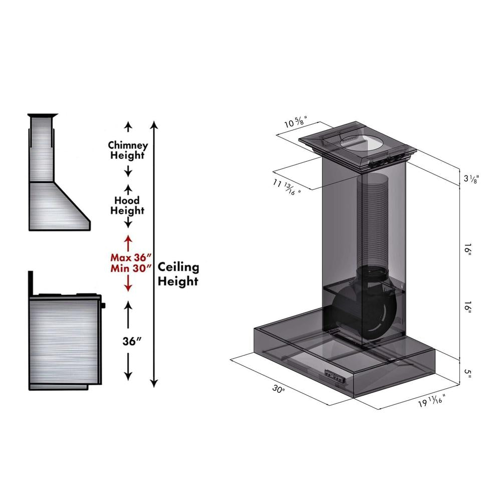 30" Convertible Professional Wall Mount Range Hood with Crown Molding KECOMCRN30