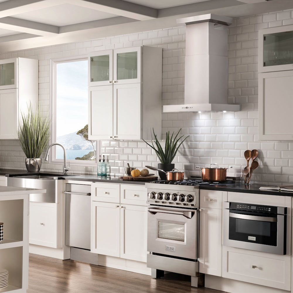 24 In. Convertible Vent Wall Mount Range Hood In Stainless Steel With Crown Molding KECRN24