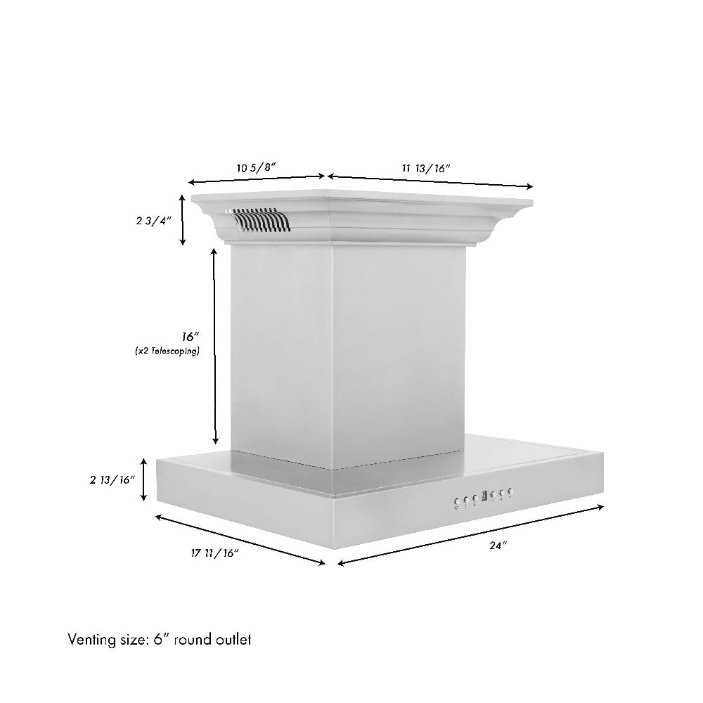 24 In. Crownsound™ Ducted Vent Wall Mount Range Hood In Stainless Steel With Built-in Bluetooth Speakers KECRNBT24