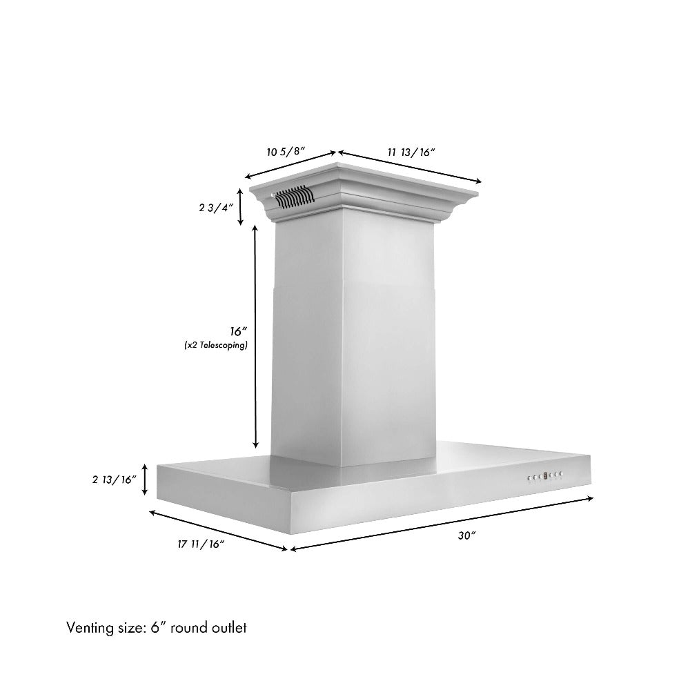 30 In. Crownsound™ Ducted Vent Wall Mount Range Hood In Stainless Steel With Built-in Bluetooth Speakers KECRNBT30