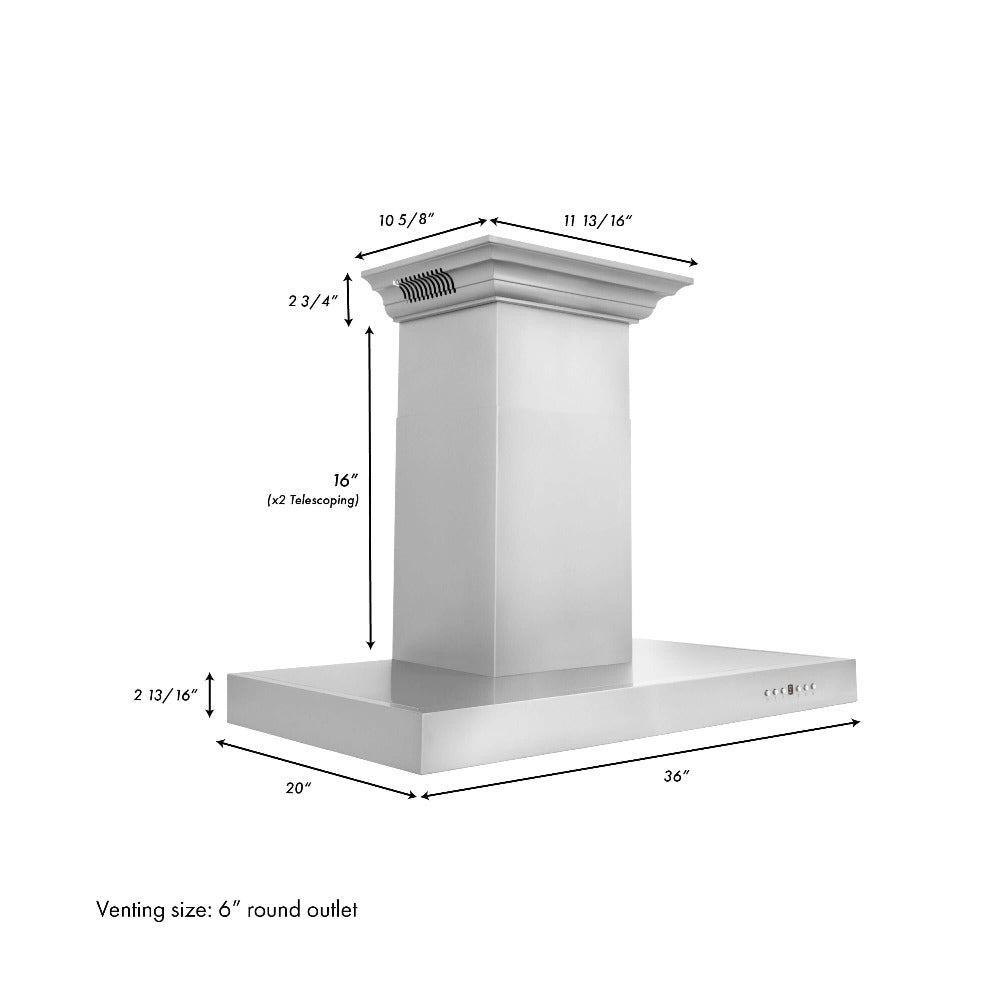 36 In. Crownsound™ Ducted Vent Wall Mount Range Hood In Stainless Steel With Built-in Bluetooth Speakers KECRNBT36