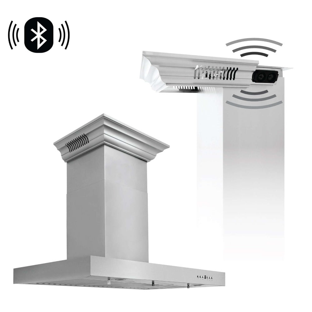 42 In. Crownsound™ Ducted Vent Wall Mount Range Hood In Stainless Steel With Built-in Bluetooth Speakers KECRNBT42