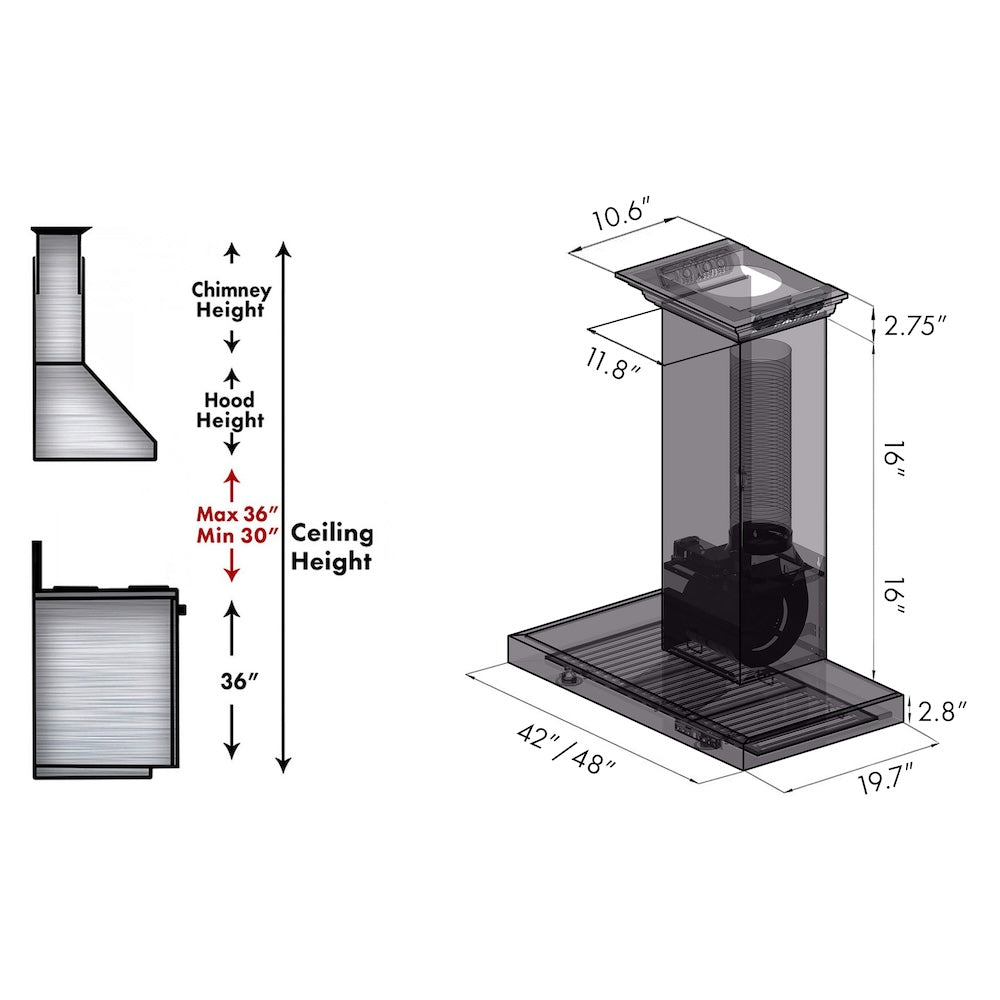 48 In. Crownsound™ Ducted Vent Wall Mount Range Hood In Stainless Steel With Built-in Bluetooth Speakers KECRNBT48