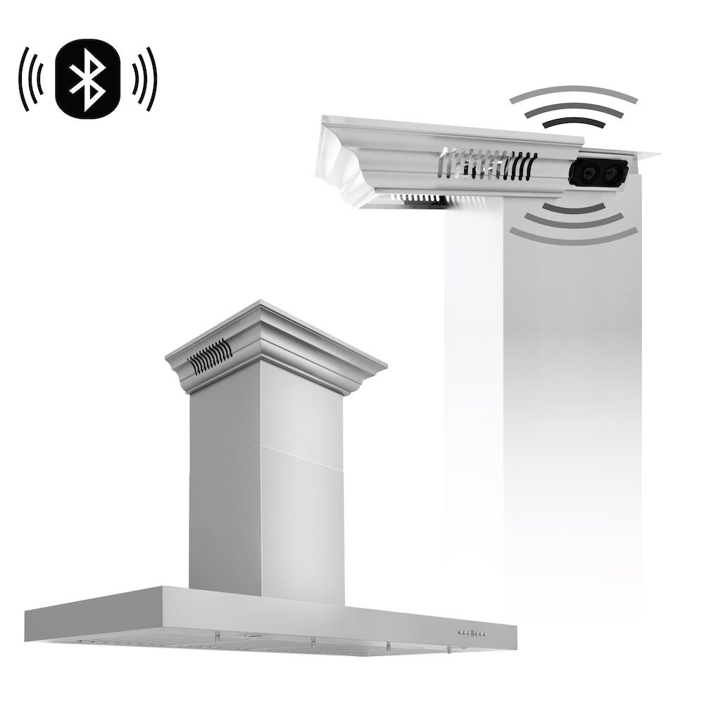48 In. Crownsound™ Ducted Vent Wall Mount Range Hood In Stainless Steel With Built-in Bluetooth Speakers KECRNBT48