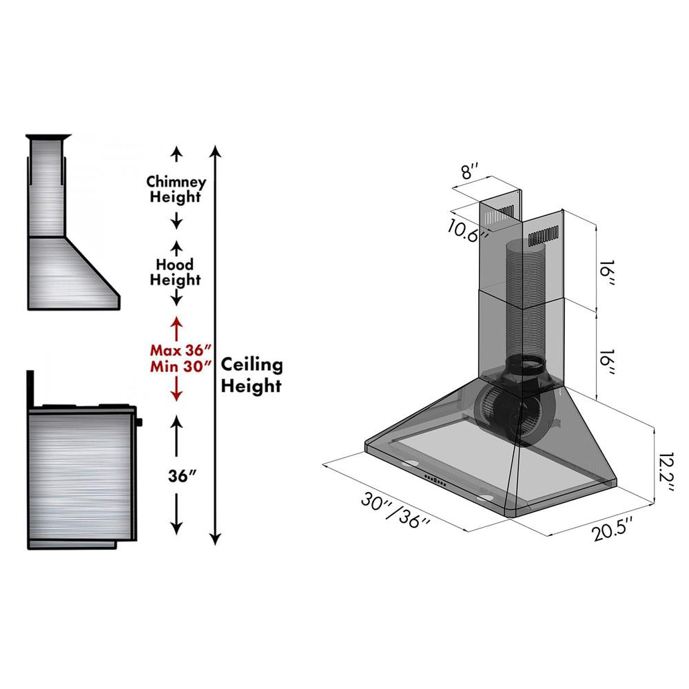 36 In. Convertible Vent Wall Mount Range Hood In Stainless Steel KF136