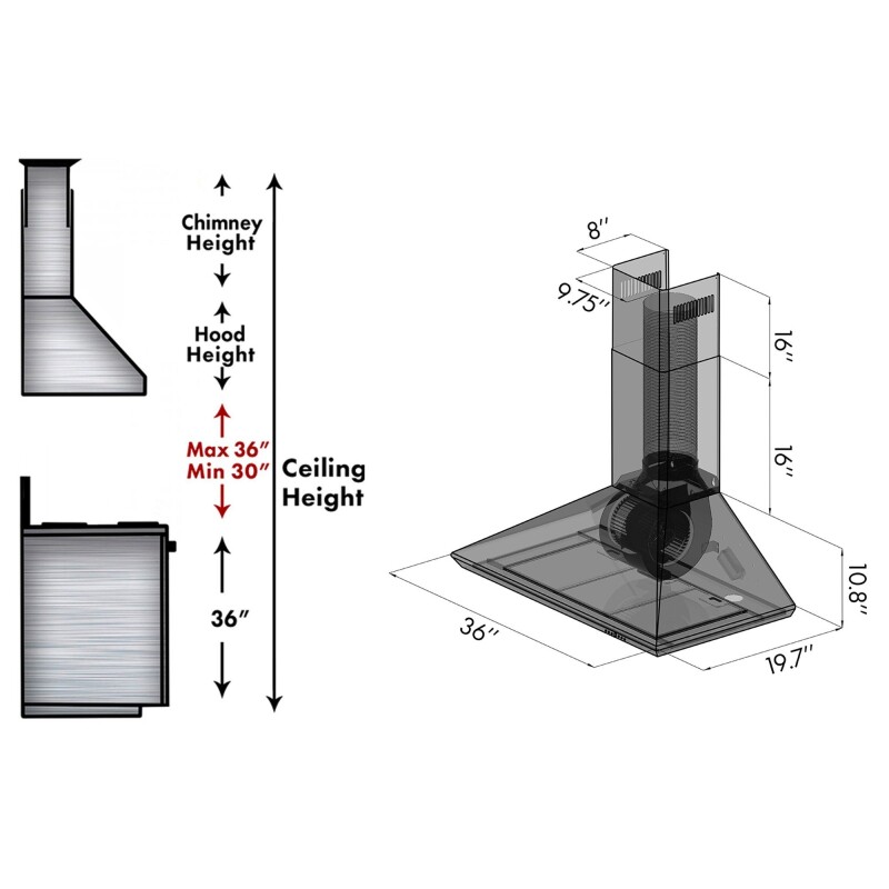 36 in. Convertible Vent Wall Mount Range Hood KF36