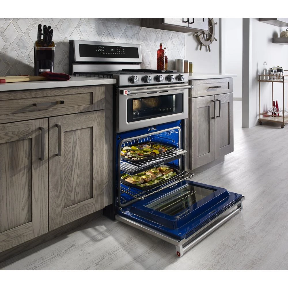 30" 5 Burner Dual Fuel Double Oven Convection Range view 5