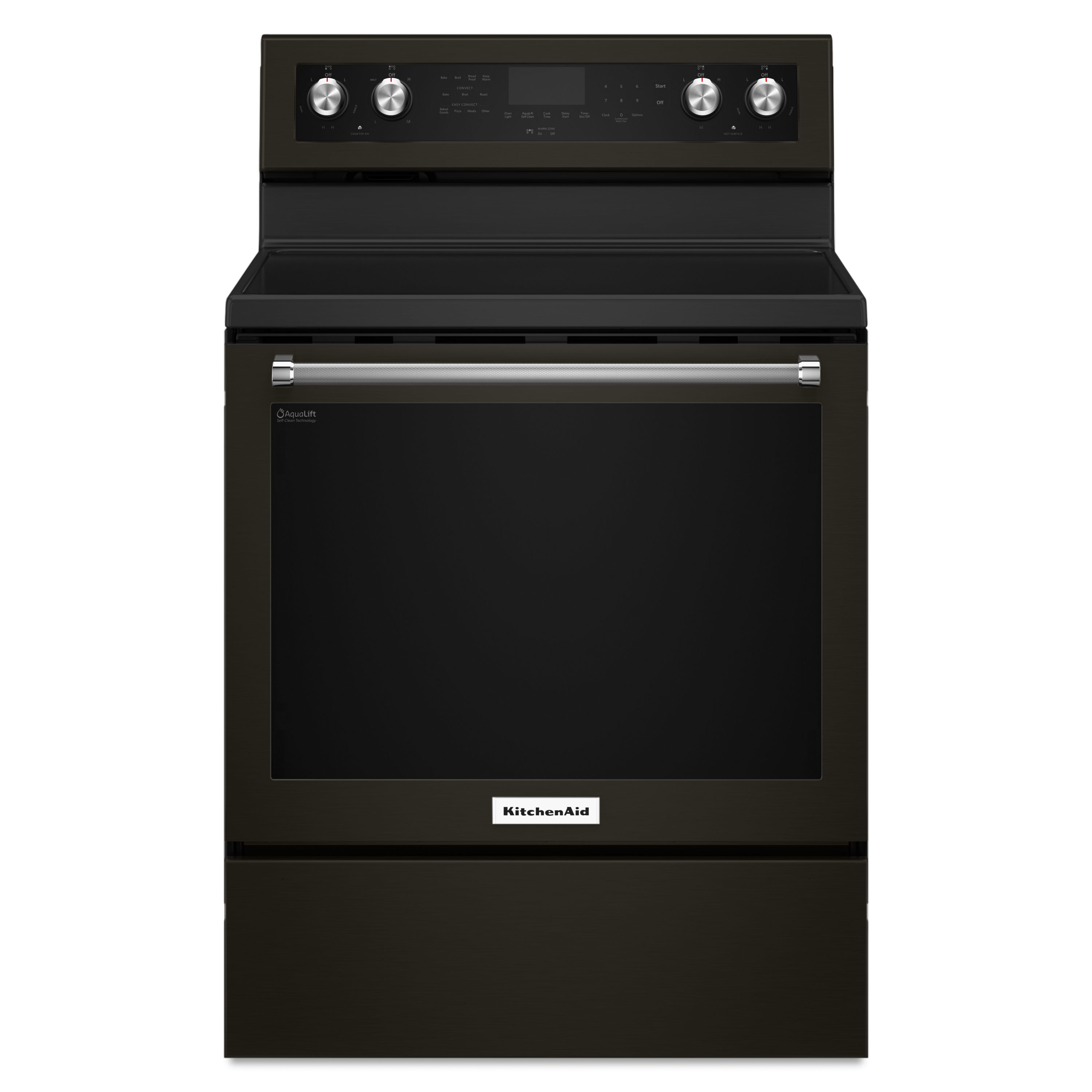 KitchenAid 30-Inch 5-Element Electric Convection Range Black Stainless Steel with PrintShield™ Finish KFEG500EBS Picture 1