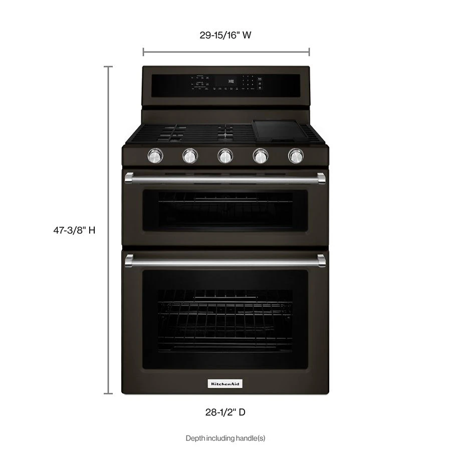 30-inch 5 Burner Gas Double Oven Convection Range KFGD500EBS