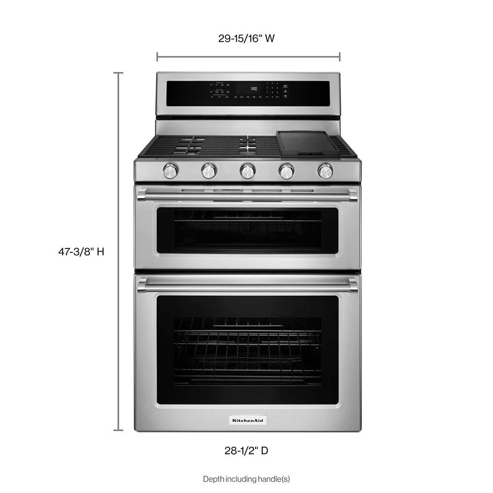 30" 5 Burner Gas Double Oven Convection Range view 7