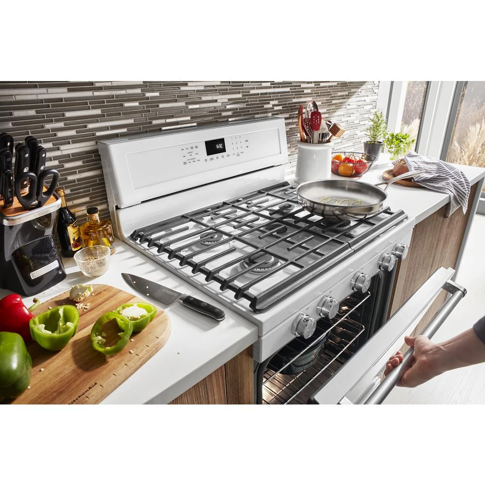 30-Inch 5-Burner Gas Convection Range KFGG500EWH, product image 8 of 15