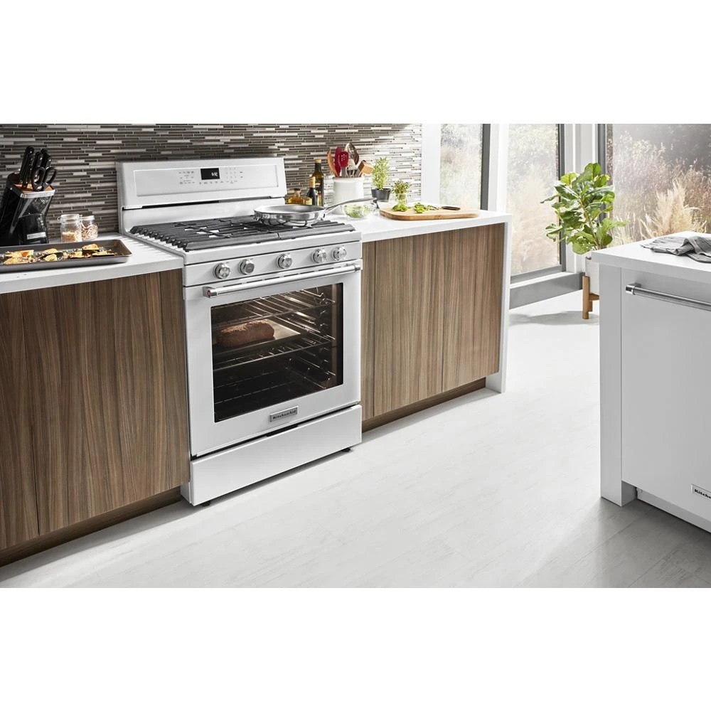 30-Inch 5-Burner Gas Convection Range KFGG500EWH, product image 9 of 15