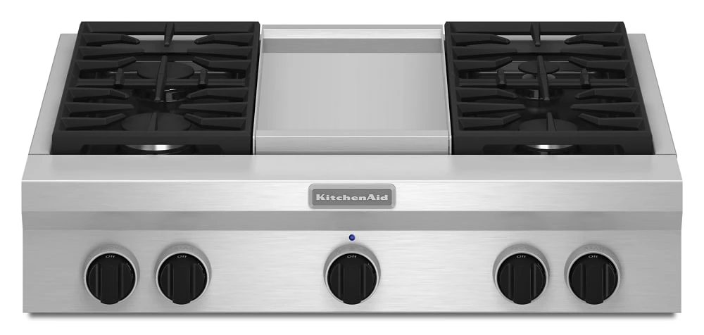 36-Inch 4 Burner with Griddle, Gas Rangetop, Commercial-Style KGCU463VSS