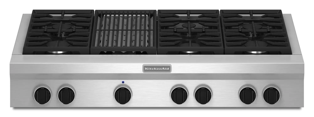 48-Inch 6 Burner with Grill, Gas Rangetop, Commercial-Style KGCU482VSS